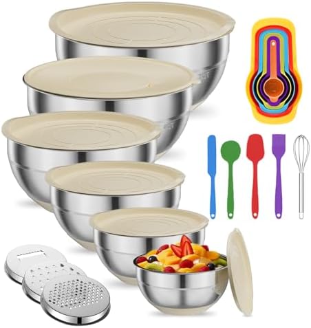 Stainless Steel Khaki Bowls with Grater Attachments