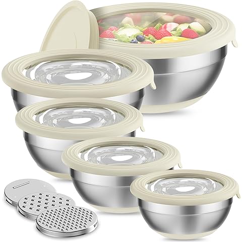 Stainless Steel Khaki Bowls with Grater Attachments