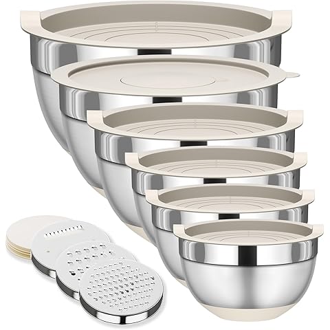 Stainless Steel Khaki Bowls with Grater Attachments