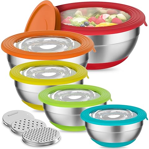 Stainless Steel Khaki Bowls with Grater Attachments